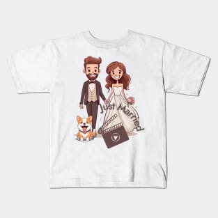 Just Married Bride and Groom Kids T-Shirt